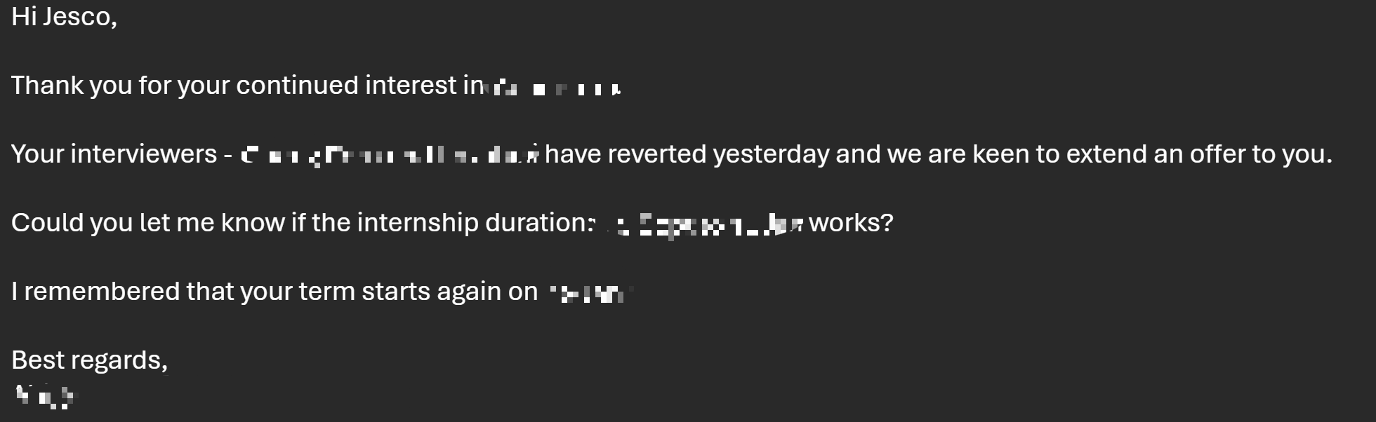 My interview results